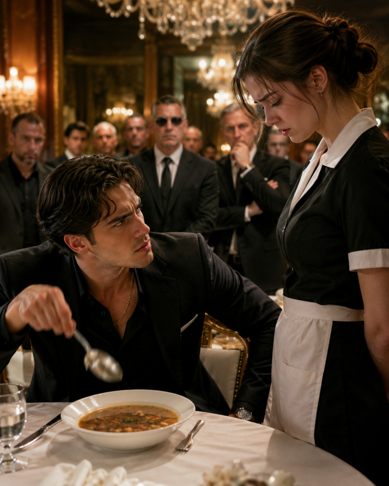 The Mafia Boss slammed his spoon onto the table, his face turning deadly cold. “This soup…” he said, voice shaking for the first time in years, “Who cooked it?” The room fell silent as every eye turned toward the waitress no one had noticed. She went pale—because only his dead mother knew that recipe.