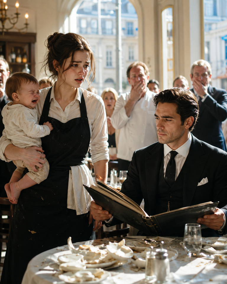 The lunch rush was pure chaos. A waitress held her crying baby in one arm while her boss publicly humiliated her in front of everyone—then a billionaire mafia boss stepped inside, slammed a theft ledger onto the counter, and said five words that made the entire restaurant go silent: “Read every stolen dollar. Now.”