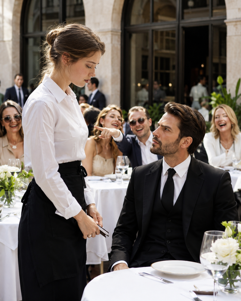 “She Can’t Even Read the Menu!” the Guests Mocked—The Waitress Froze Under the Mafia Boss’s Cold Stare… Then She Answered in Perfect French, and His Expression Turned Deadly