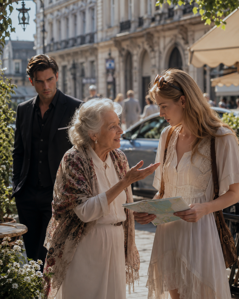 On the coldest night in a city she couldn’t even name, an old woman found a terrified tourist begging for help in a language no one understood—then answered perfectly, unaware her notorious billionaire mafia boss grandson was watching from the shadows.