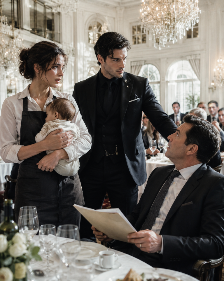 A waitress was forced to carry her crying baby through the lunch rush after being accused of stealing tips—until a silent billionaire mafia boss opened the restaurant’s hidden ledger and made her boss read every name out loud.