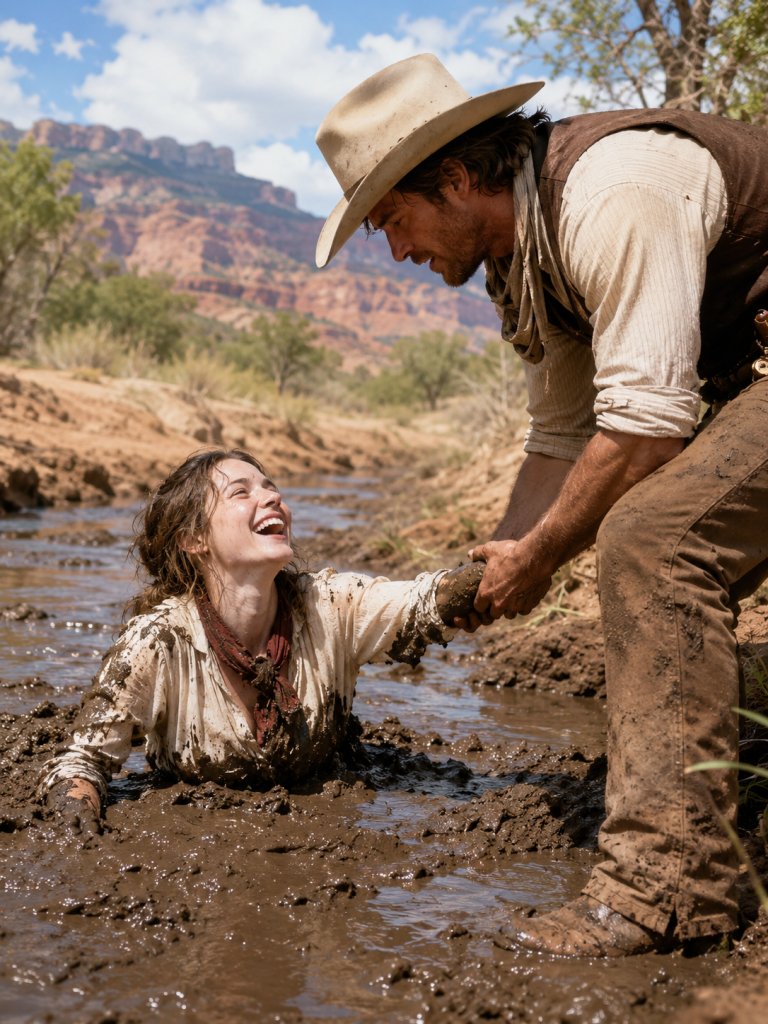 She Was Sinking in Creek Mud With No One Coming to Save Her—But When the Cowboy Found Her Laughing Like It Was a Joke, He Fell for Her Before He Pulled Her Free.