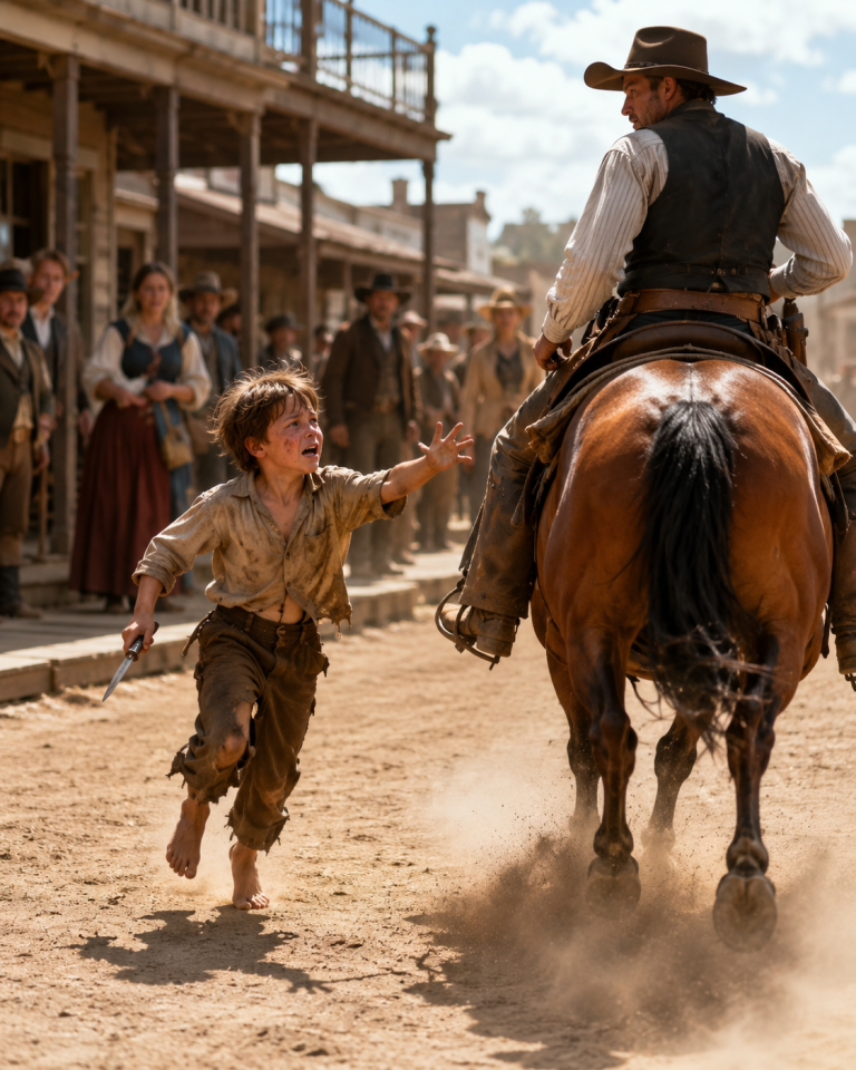 A Barefoot Boy Chased the Cowboy’s Horse, Begging Him Not to Leave — Then the Pocketknife in His Hand Revealed Why the Whole Town Had Lied