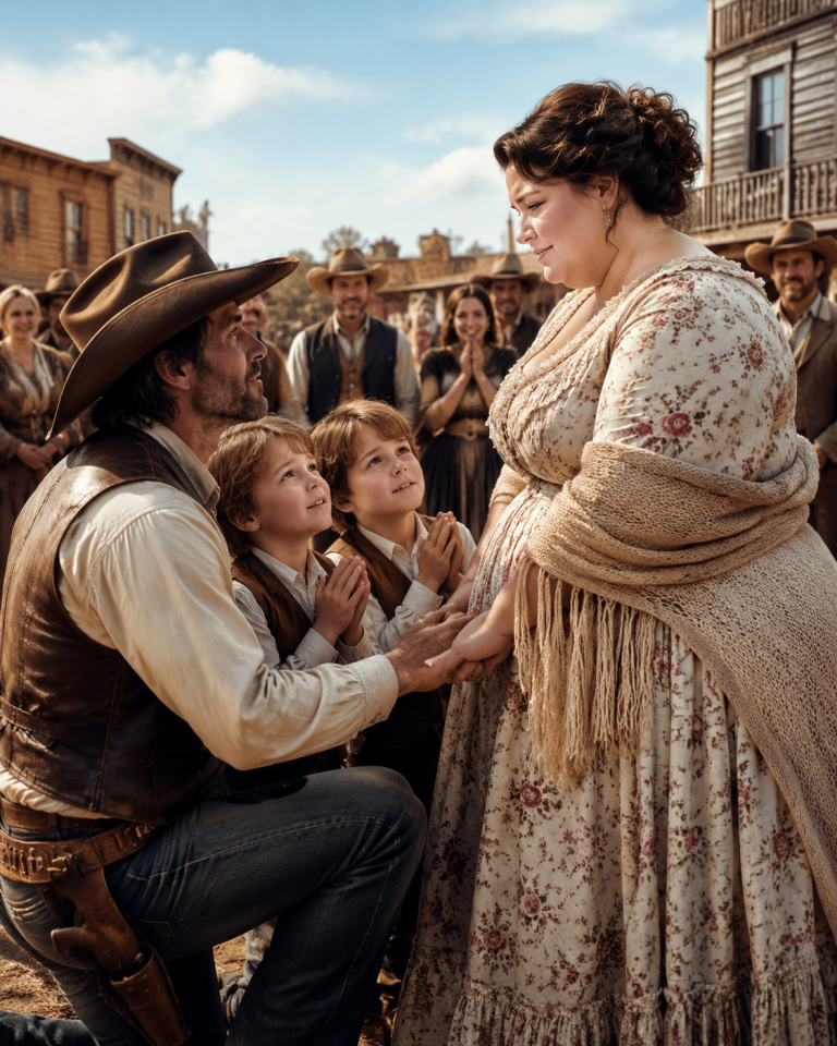 When the Whole Town Laughed at the Obese Widow, the Cowboy’s Twins Begged Him to Choose Her — Then One Hidden Letter Revealed Who She Really Was